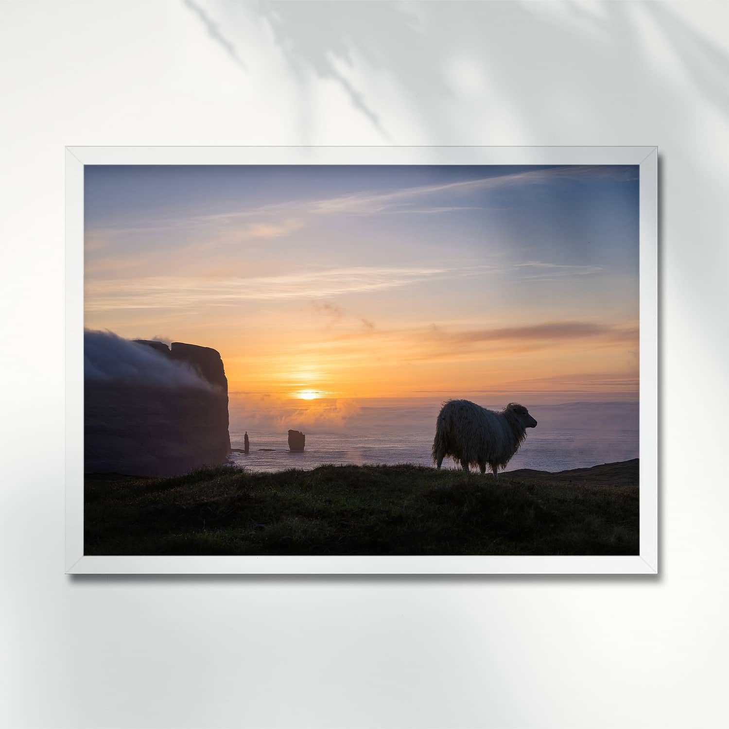 SHEEP AND RISIN OG KELLINGIN AT SUNSET, FAROE ISLANDS - POSTER sheep risin og kellingin sunset poster frame 9130