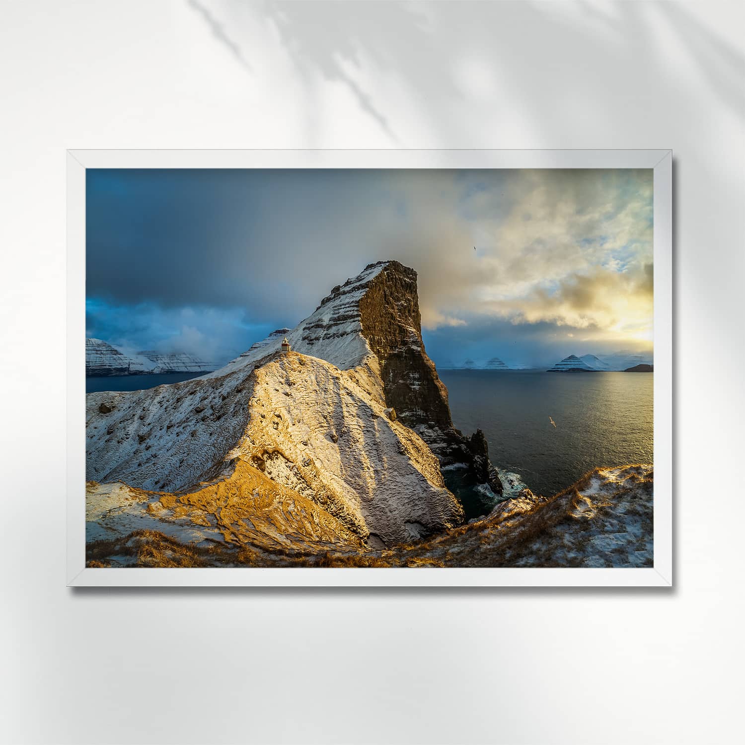 LIGHTHOUSE IN KALSOY AT SUNSET, FAROE ISLANDS - POSTER kallurin kalsoy lighthouse winter poster frame 7041
